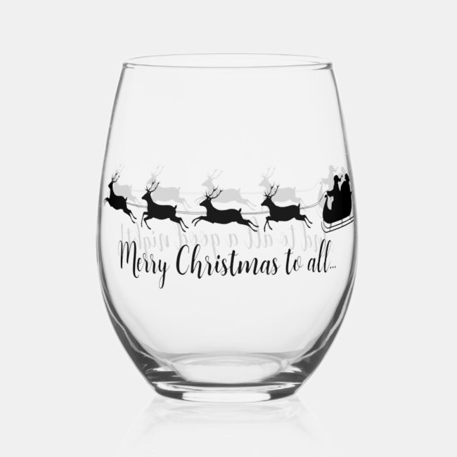 Santa Sleigh Reindeer Christmas Design Wine Glass