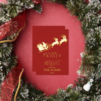 Santa Sleigh & Reindeer Christmas Foil Holiday Card