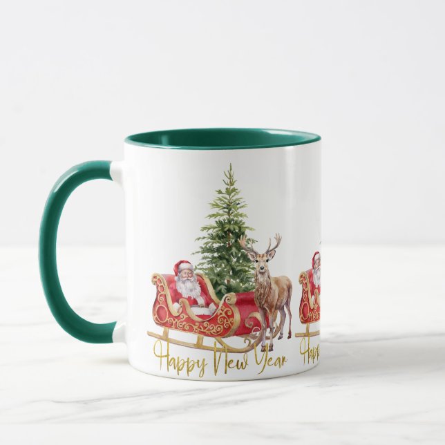 Santa Sleigh Reindeer Christmas New Year Mug (Left)