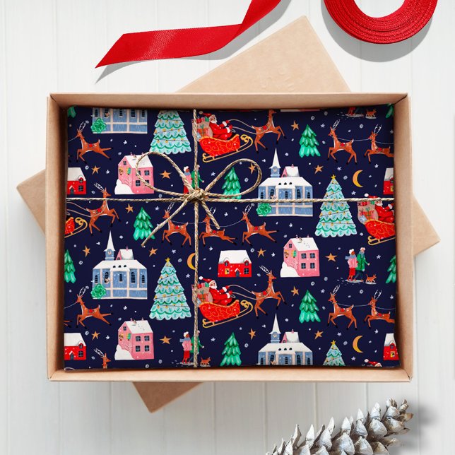 Santa Sleigh Reindeer Christmas Nordic Village Tissue Paper (Santa Sleigh Reindeer Christmas Nordic Village Tissue Paper)
