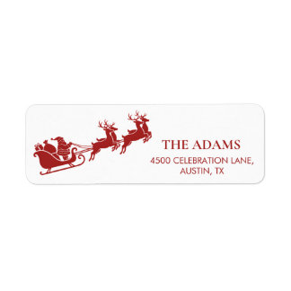 Santa Sleigh & Reindeer Christmas Return Address Label
