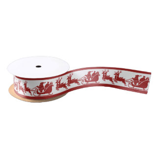 Santa Sleigh Reindeer Christmas Satin Ribbon