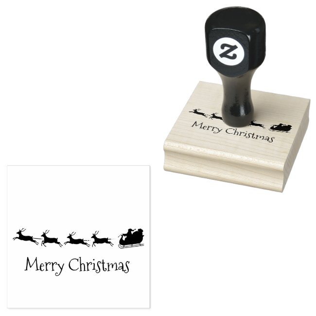 Santa Sleigh Reindeer Christmas Wooden Stamp