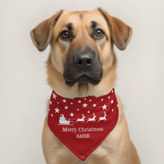 Santa Sleigh Reindeer Classic Red Christmas Pet Bandana Collar