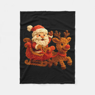 Santa Sleigh Reindeer Crochet Xmas Pajamas Holiday Fleece Blanket