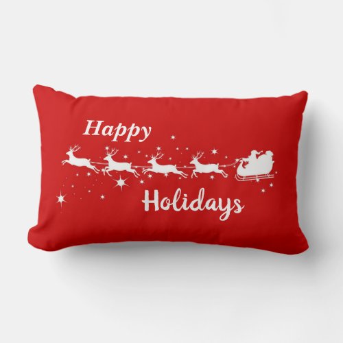 Santa Sleigh Reindeer Merry Christmas Holidays Lumbar Pillow