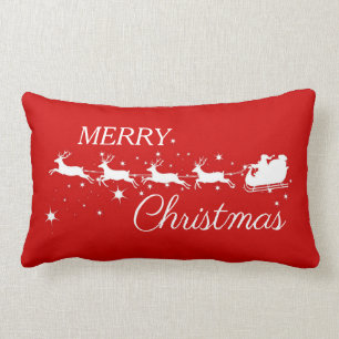 Santa Sleigh Reindeer Merry Christmas Holidays Lumbar Pillow