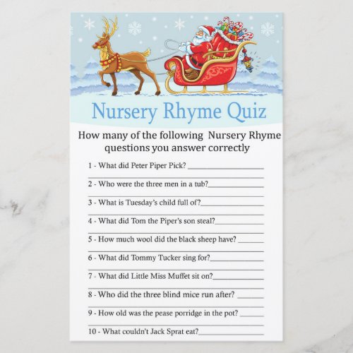 Santa Sleigh Reindeer Nursery Rhyme Quiz game