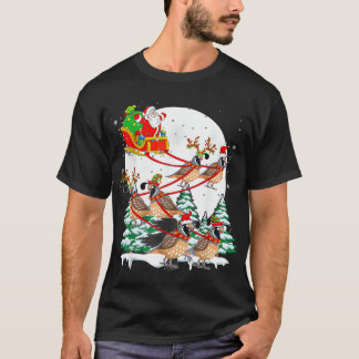 Santa Sleigh Reindeer Quails Christmas Birds Lover T-Shirt