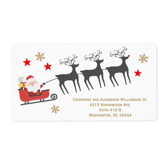 Santa Sleigh Reindeer Rudolph Christmas Snow Large Label (Front)