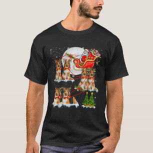 Santa Sleigh Reindeer Shetland Sheepdogs Christmas T-Shirt