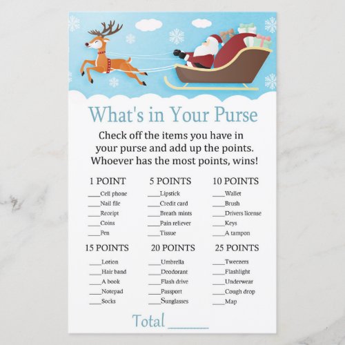 Santa Sleigh Reindeer Whats in your purse game
