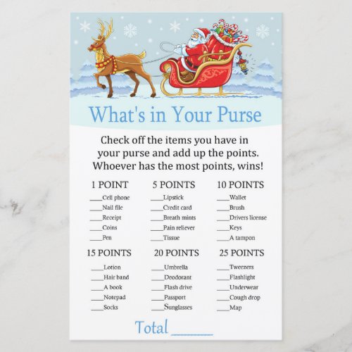 Santa Sleigh Reindeer Whats in your purse game
