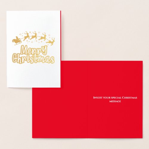 Santa sleigh reindeers merry Christmas DIY message Foil Card