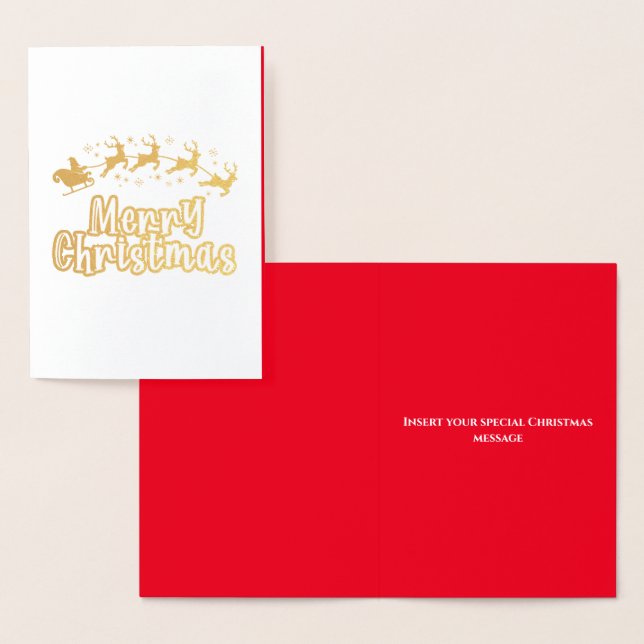 Santa sleigh reindeers merry Christmas DIY message Foil Card (Display)