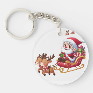 Santa Sleigh Ride Festive Christmas Gift for Kids Keychain