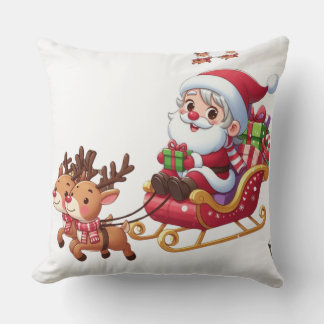 Santa Sleigh Ride Festive Christmas Gift for Kids Throw Pillow