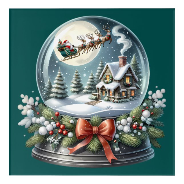 Santa Sleigh Ride in Snow Globe Wonderland Acrylic Print (Front)