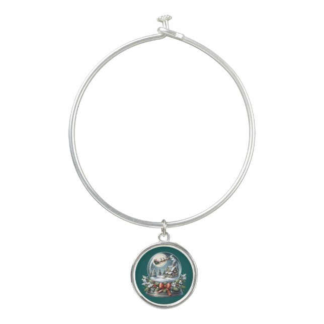 Santa Sleigh Ride in Snow Globe Wonderland Bangle Bracelet (Front)