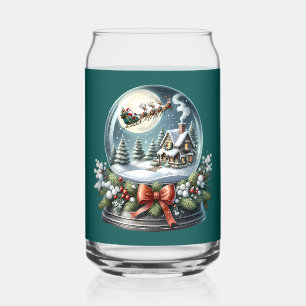 Santa Sleigh Ride in Snow Globe Wonderland Can Glass