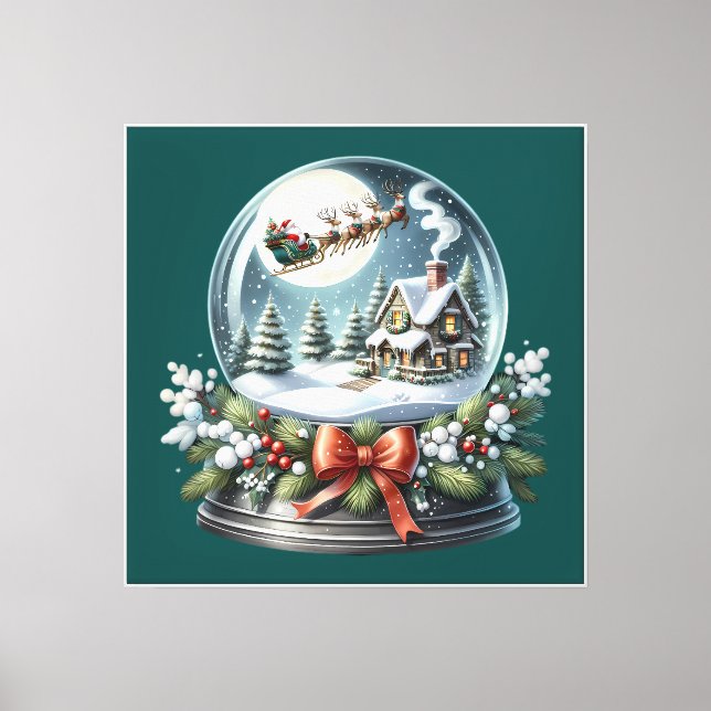 Santa Sleigh Ride in Snow Globe Wonderland Canvas Print (Front)