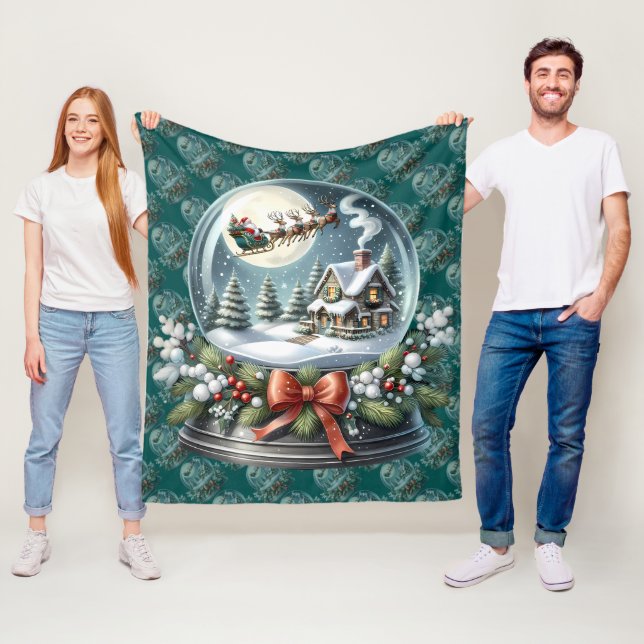 Santa Sleigh Ride in Snow Globe Wonderland Fleece Blanket (In Situ)