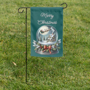 Santa Sleigh Ride in Snow Globe Wonderland Garden Flag
