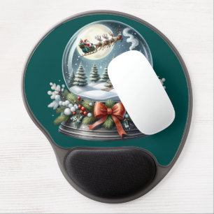 Santa Sleigh Ride in Snow Globe Wonderland Gel Mouse Pad
