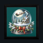 Santa Sleigh Ride in Snow Globe Wonderland Gift Box<br><div class="desc">This enchanting winter design captures the magic of Christmas Eve with Santa and his reindeer soaring across a glowing full moon inside a beautifully detailed snow globe. A cozy cottage nestled in a snow-blanketed forest glows warmly under the night sky, framed by frosted evergreens and holiday wreaths. The glass dome...</div>