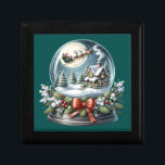 Santa Sleigh Ride in Snow Globe Wonderland Gift Box<br><div class="desc">This enchanting winter design captures the magic of Christmas Eve with Santa and his reindeer soaring across a glowing full moon inside a beautifully detailed snow globe. A cozy cottage nestled in a snow-blanketed forest glows warmly under the night sky, framed by frosted evergreens and holiday wreaths. The glass dome...</div>