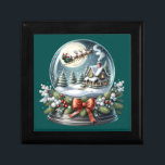 Santa Sleigh Ride in Snow Globe Wonderland Gift Box<br><div class="desc">This enchanting winter design captures the magic of Christmas Eve with Santa and his reindeer soaring across a glowing full moon inside a beautifully detailed snow globe. A cozy cottage nestled in a snow-blanketed forest glows warmly under the night sky, framed by frosted evergreens and holiday wreaths. The glass dome...</div>