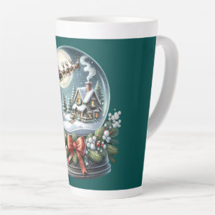 Santa Sleigh Ride in Snow Globe Wonderland Latte Mug