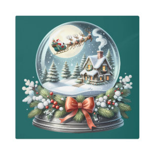 Santa Sleigh Ride in Snow Globe Wonderland Metal Print