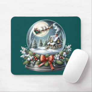Santa Sleigh Ride in Snow Globe Wonderland Mouse Pad