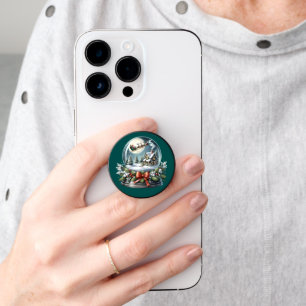 Santa Sleigh Ride in Snow Globe Wonderland PopSocket