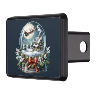 Santa Sleigh Ride in Snow Globe Wonderland Teal Hitch Cover