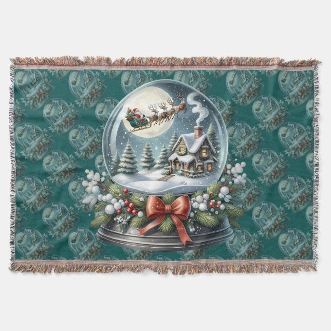 Santa Sleigh Ride in Snow Globe Wonderland Throw Blanket (Front)