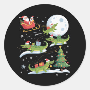 Santa Sleigh Riding Alligator Christmas Funny Xmas Classic Round Sticker