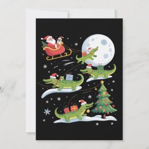 Santa Sleigh Riding Alligator Christmas Funny Xmas Holiday Card