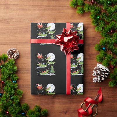 Santa Sleigh Riding Alligator Christmas Funny Xmas Wrapping Paper