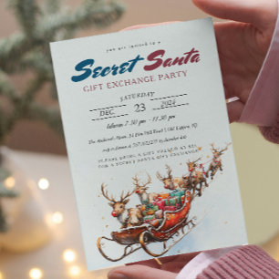 Santa Sleigh Secret Santa Christmas Party Invitation