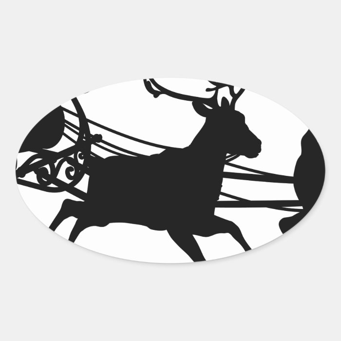 Santa Sleigh Silhouette Oval Stickers