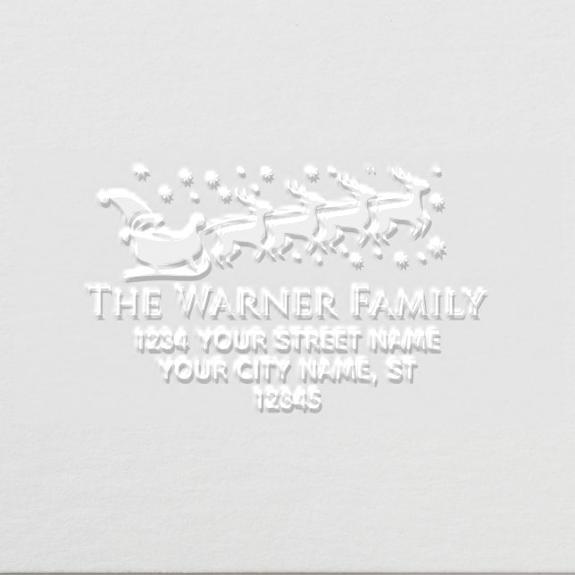 Santa Sleigh Snow Christmas Name Ret Address #2A Embosser (Design)