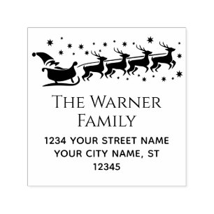Santa Sleigh Snow Christmas Name Return Address #2 Self-inking Stamp