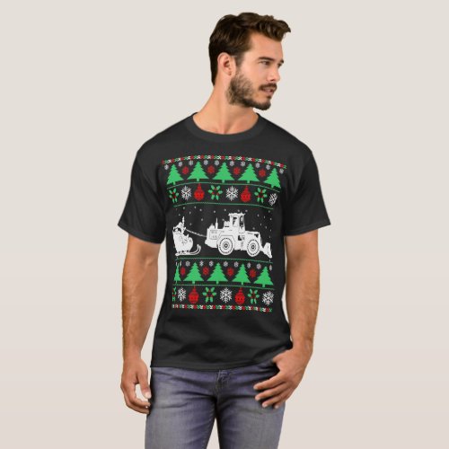 Santa Sleigh Snow Plow Tractor Christmas Ugly T_Shirt