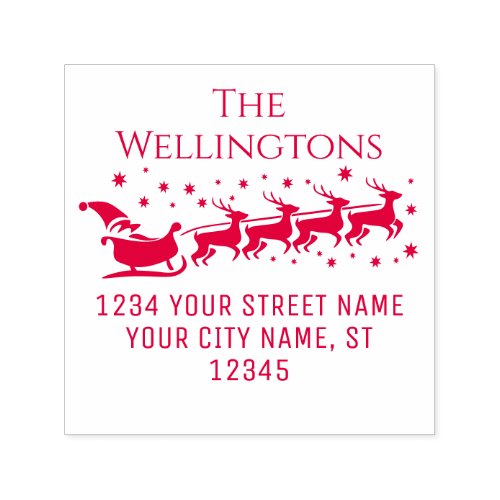 Santa Sleigh Snowy Christmas Name Return Address Self_inking Stamp