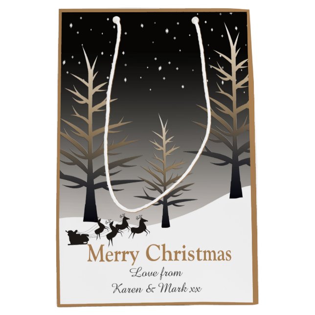 Santa Sleigh & Tree Silhouette Personalised Medium Gift Bag (Front)