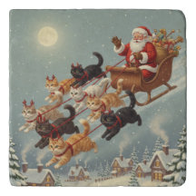 Santa Sleigh with Flying Cats Trivet