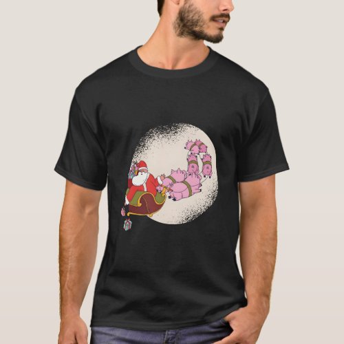 Santa Sleigh With Flying Pigs And T_Shirt
