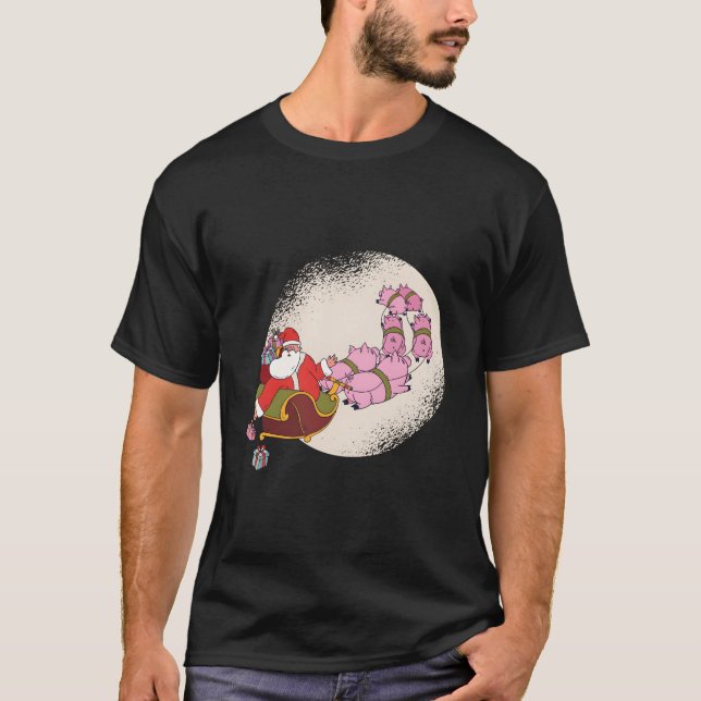 Santa Sleigh With Flying Pigs And T-Shirt (Front)